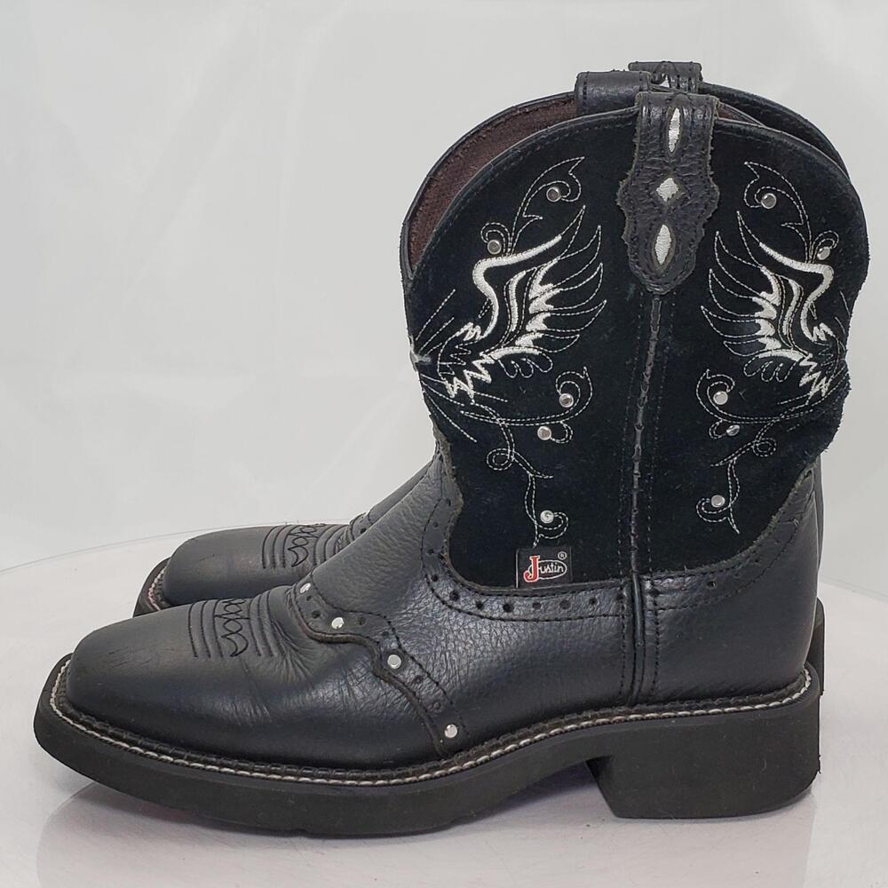 Justin Gypsy Western Mid Calf Boots Women 7 B Black Leather Wing Cross